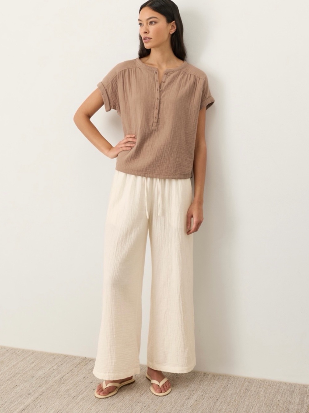 Organic Double Gauze Split Hem Pant- white